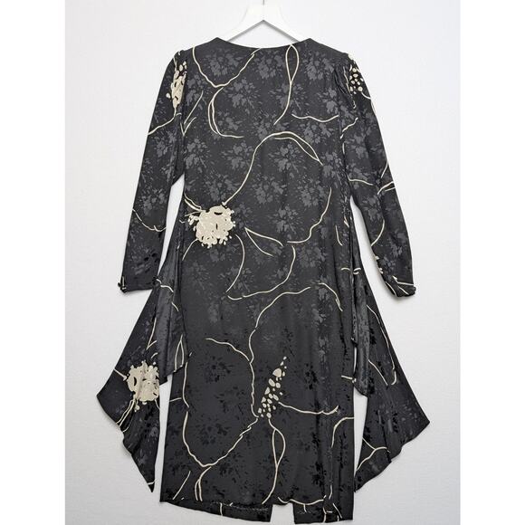 Vintage Saint Romei Black Hibiscus Print 80s 90s  100% Silk Dress 6 - Picture 1 of 7